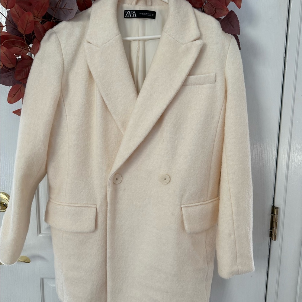 Zara Cream Double-Breasted car coat